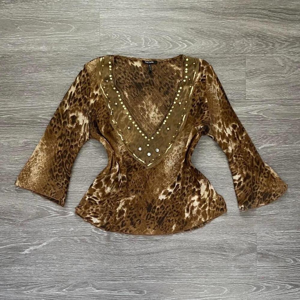 Early 2000s glamorous leopard cheetah blouse